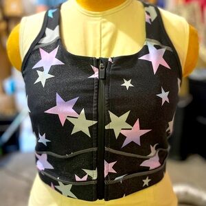 Star Torrid Active Wear Sz 1 Nylon-Spandex Sports Bra sparkly gray pink zip-up